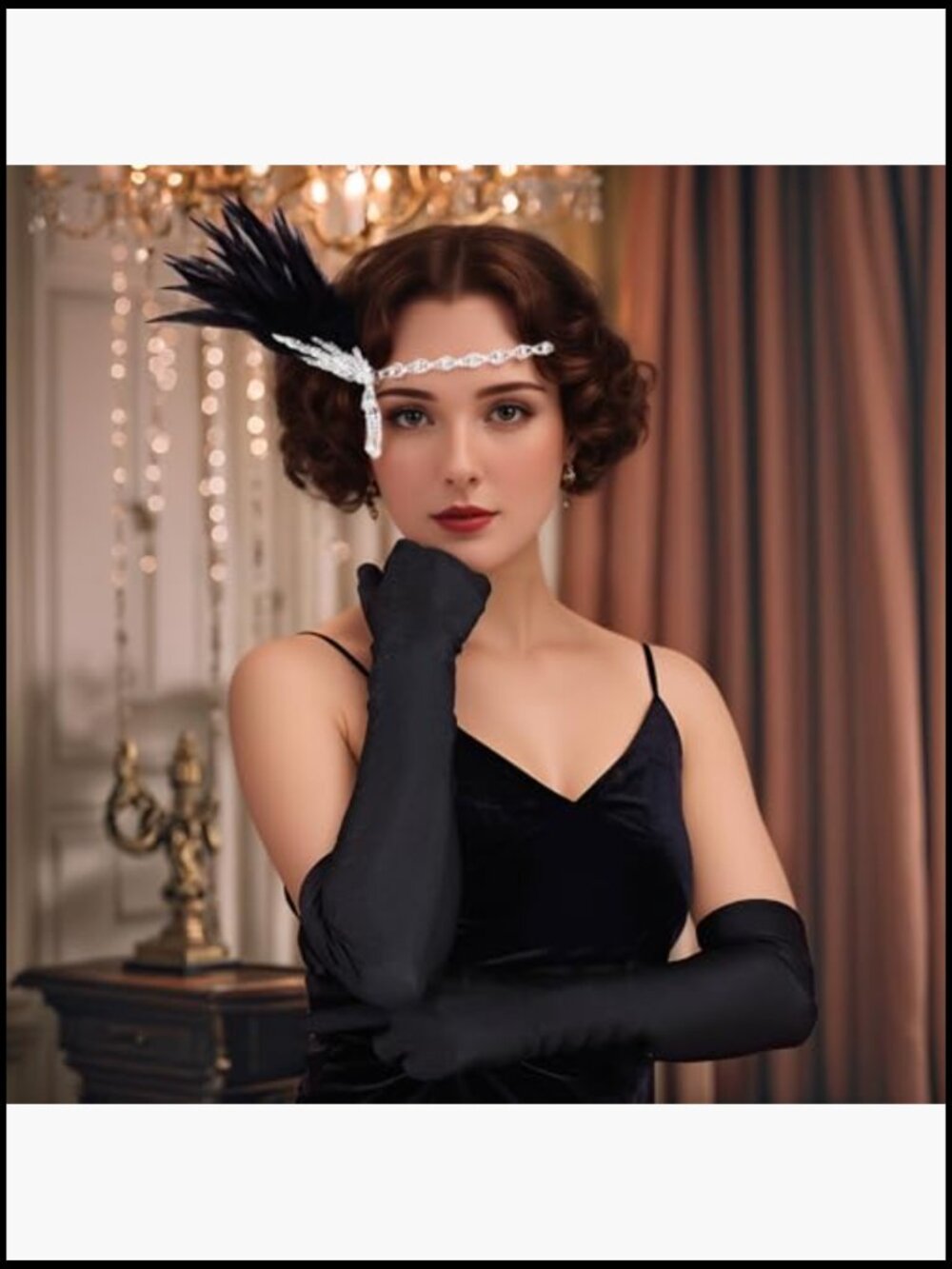 Flapper Headband Feather Rhinestone Vintage Chain Roaring 20s Accessory Gatsby - Picture 6 of 7